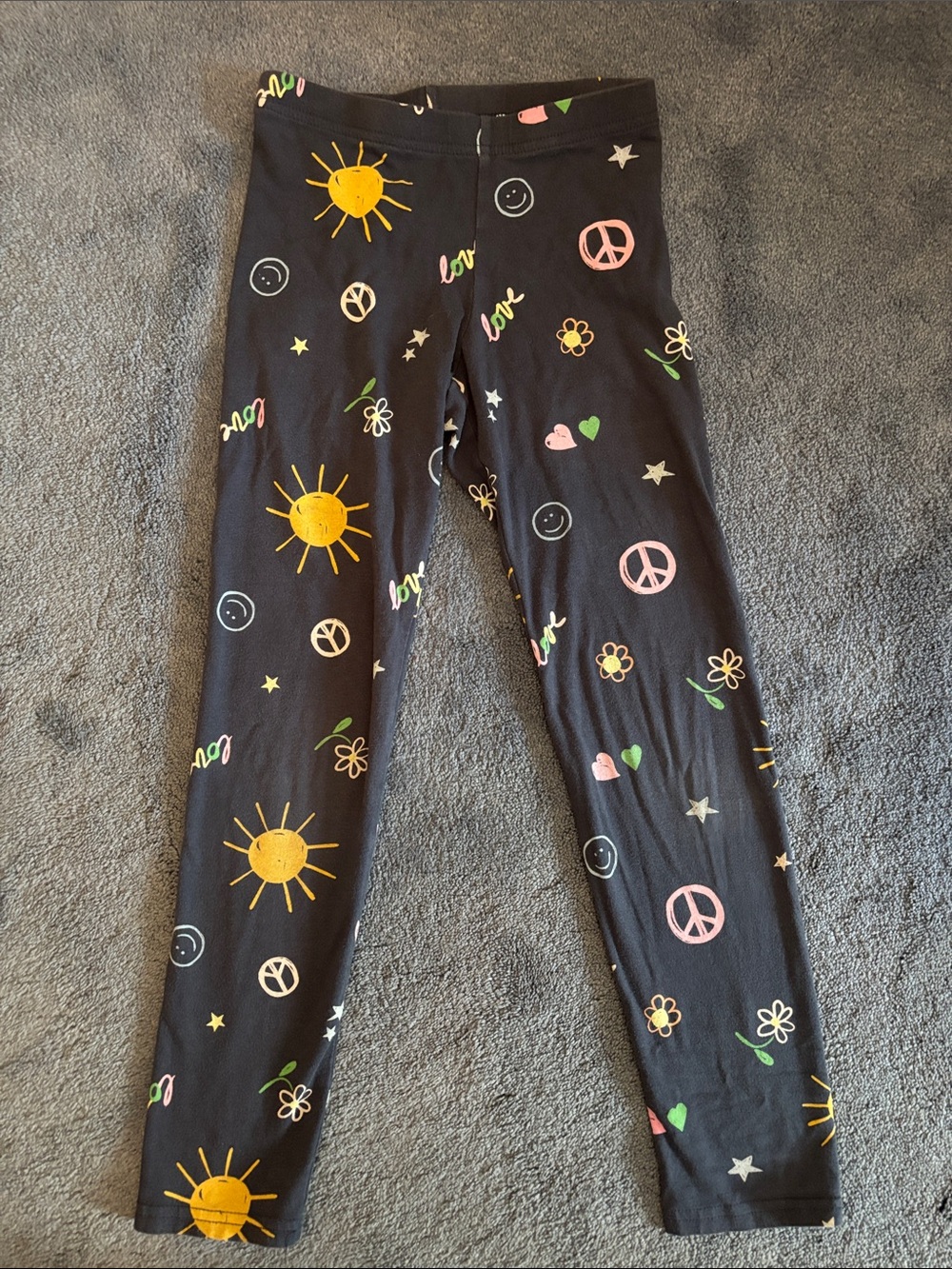 Old Navy Leggings with Yellow Sun & Pink Peace Graphics